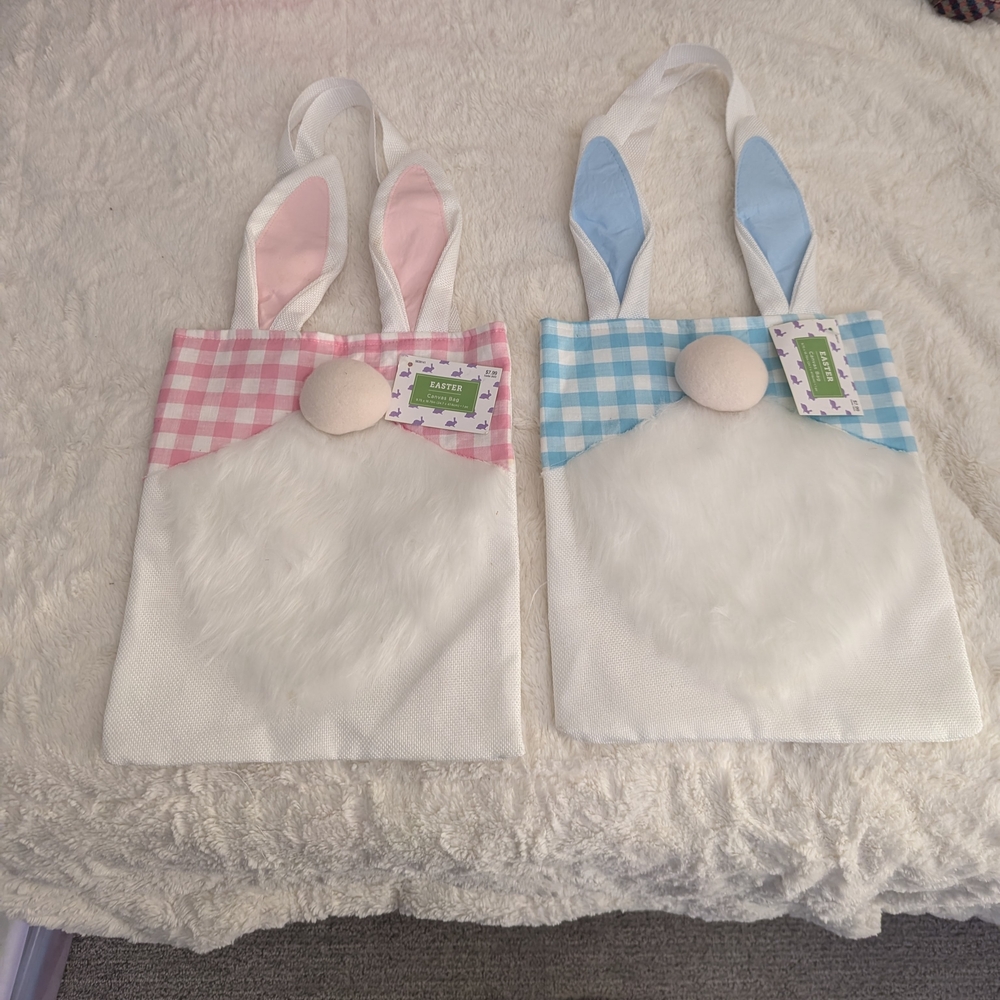 Kids Bunny Style Gnome Tote Bag - Pink and Blue Options